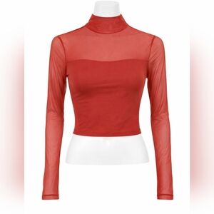 SUUKSESS Red Sheer Mesh Crop Top ❤️ Mock Neck Going Out SIZE S
